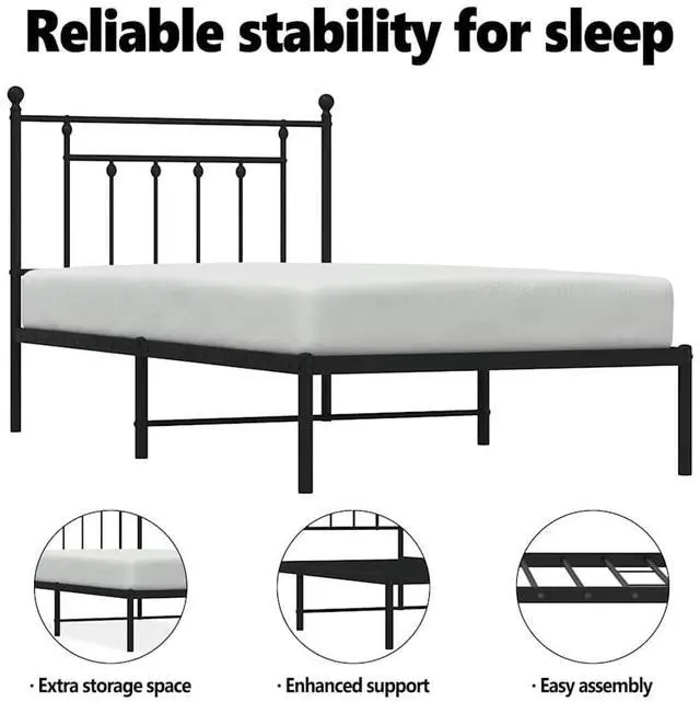 Alt view image 5 of 7 - vidaXL 12 Inch Black Twin XL Bed Frame with Headboard, Sturdy Metal Platform Bed Frame & Slats, Extra Under Bed Storage, No Box Spring Needed, without Mattress