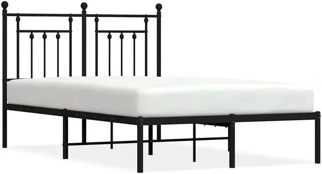 Alt view image 2 of 7 - vidaXL 12 Inch Black Full Size Bed Frame with Headboard, Sturdy Metal Platform Bed Frame & Slats, Extra Under Bed Storage, No Box Spring Needed, without Mattress
