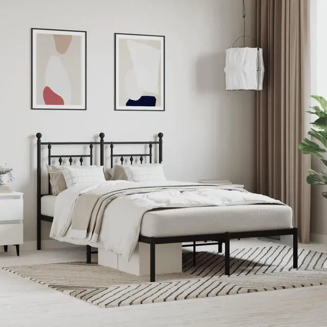 Main image of vidaXL 12 Inch Black Full Size Bed Frame with Headboard, Sturdy Metal Platform Bed Frame & Slats, Extra Under Bed Storage, No Box Spring Needed, without Mattress