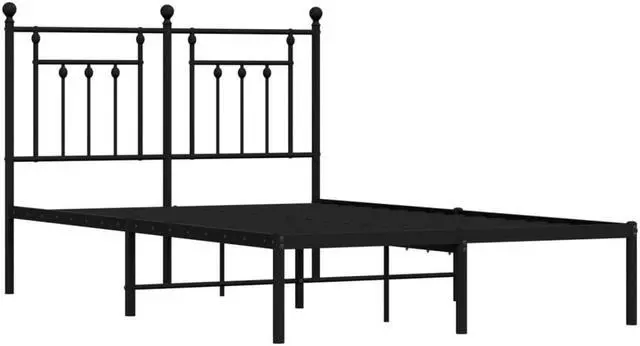 Alt view image 3 of 7 - vidaXL 12 Inch Black Full Size Bed Frame with Headboard, Sturdy Metal Platform Bed Frame & Slats, Extra Under Bed Storage, No Box Spring Needed, without Mattress