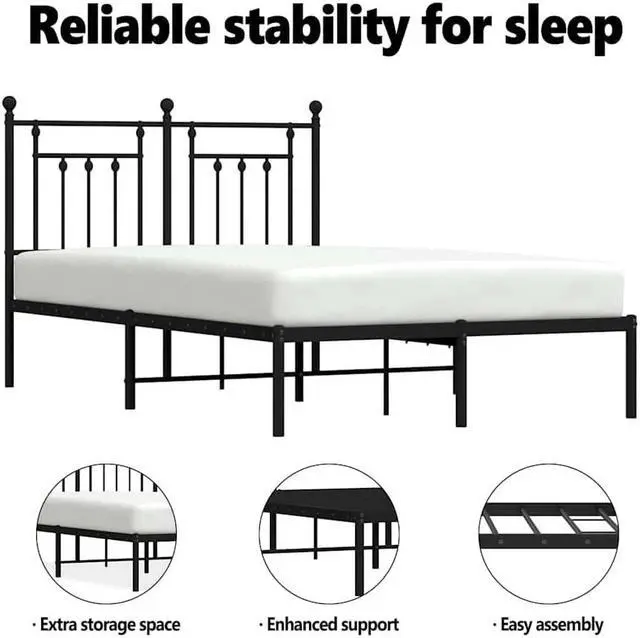 Alt view image 5 of 7 - vidaXL 12 Inch Black Queen Bed Frame with Headboard, Sturdy Metal Platform Bed Frame & Slats, Extra Under Bed Storage, No Box Spring Needed, without Mattress