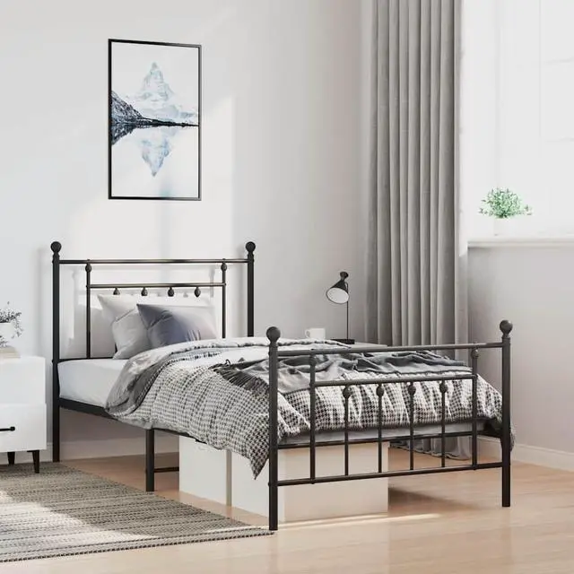 Main image of vidaXL 12 Inch Black Twin XL Bed Frame with Headboard & Footboard, Sturdy Metal Platform Bed Frame & Slats, Extra Under Bed Storage, No Box Spring Needed, without Mattress