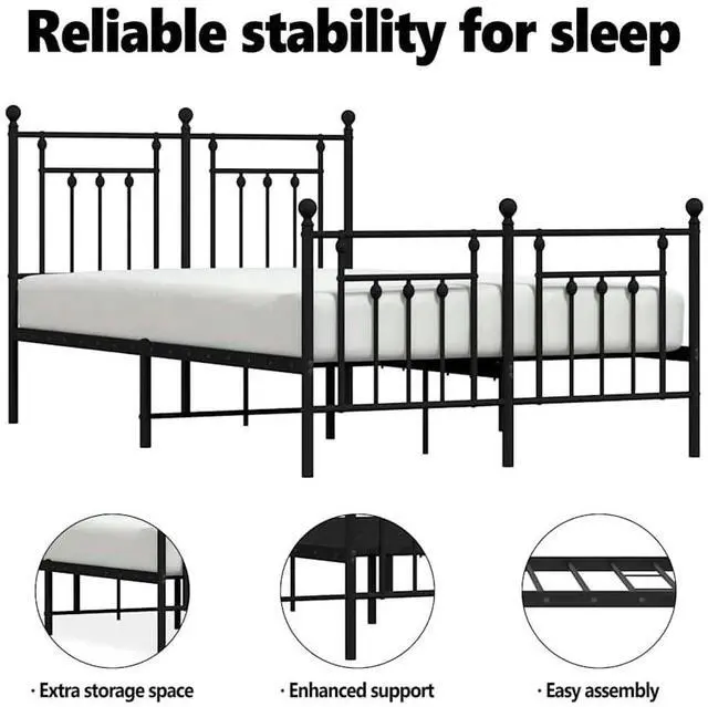 Alt view image 5 of 7 - vidaXL 12 Inch Black Queen Bed Frame with Headboard & Footboard, Sturdy Metal Platform Bed Frame & Slats, Extra Under Bed Storage, No Box Spring Needed, without Mattress