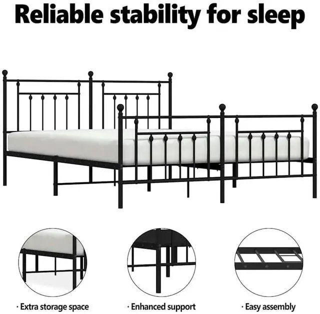 Alt view image 5 of 7 - vidaXL 12 Inch Black California King Bed Frame with Headboard & Footboard, Sturdy Metal Platform Bed Frame & Slats, Extra Under Bed Storage, No Box Spring Needed, without Mattress
