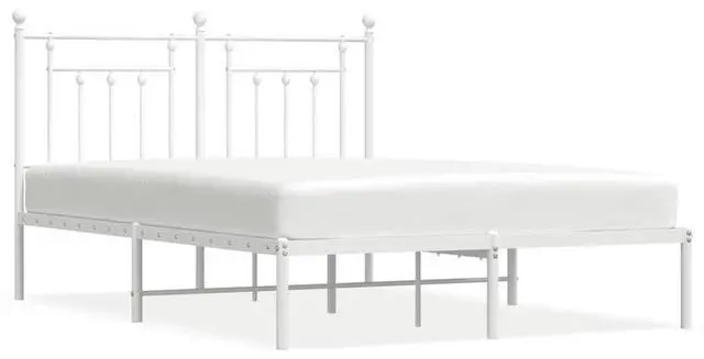 Alt view image 2 of 7 - vidaXL 12 Inch White Queen Bed Frame with Headboard, Sturdy Metal Platform Bed Frame & Slats, Extra Under Bed Storage, No Box Spring Needed, without Mattress