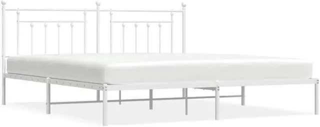 Alt view image 2 of 7 - vidaXL 12 Inch White King Size Bed Frame with Headboard, Sturdy Metal Platform Bed Frame & Slats, Extra Under Bed Storage, No Box Spring Needed, without Mattress