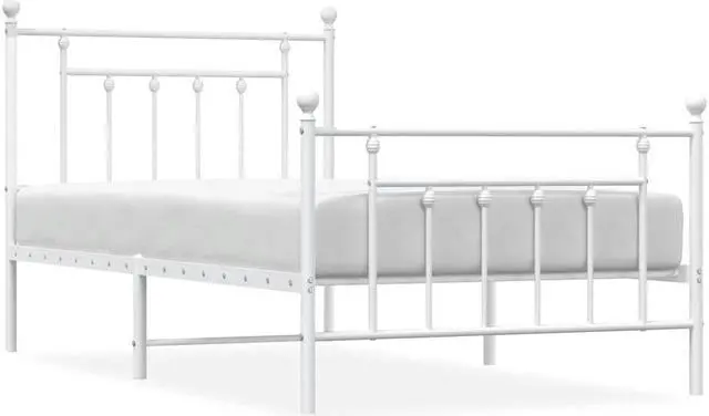 Alt view image 2 of 7 - vidaXL 12 Inch White Twin Bed Frame with Headboard & Footboard, Sturdy Metal Platform Bed Frame & Slats, Extra Under Bed Storage, No Box Spring Needed, without Mattress