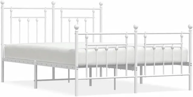 Alt view image 2 of 7 - vidaXL 12 Inch White Queen Bed Frame with Headboard & Footboard, Sturdy Metal Platform Bed Frame & Slats, Extra Under Bed Storage, No Box Spring Needed, without Mattress