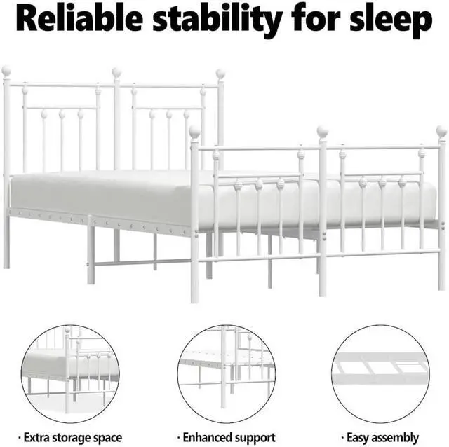 Alt view image 5 of 7 - vidaXL 12 Inch White Queen Bed Frame with Headboard & Footboard, Sturdy Metal Platform Bed Frame & Slats, Extra Under Bed Storage, No Box Spring Needed, without Mattress