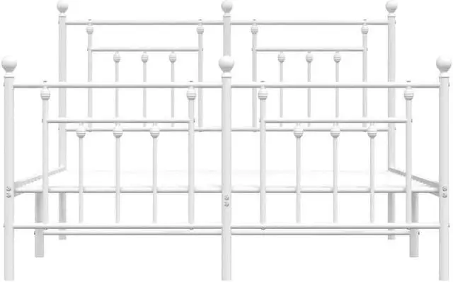Alt view image 6 of 7 - vidaXL 12 Inch White Queen Bed Frame with Headboard & Footboard, Sturdy Metal Platform Bed Frame & Slats, Extra Under Bed Storage, No Box Spring Needed, without Mattress