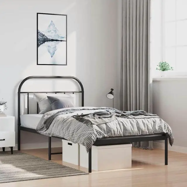 Main image of vidaXL 12 Inch Black Twin XL Bed Frame with Headboard, Sturdy Metal Platform Bed Frame & Slats, Extra Under Bed Storage, No Box Spring Needed, without Mattress