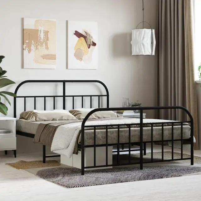 Main image of vidaXL 12 Inch Black Full Size Bed Frame with Headboard & Footboard, Sturdy Metal Platform Bed Frame & Slats, Extra Under Bed Storage, No Box Spring Needed, without Mattress
