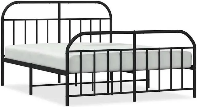 Alt view image 2 of 7 - vidaXL 12 Inch Black Full Size Bed Frame with Headboard & Footboard, Sturdy Metal Platform Bed Frame & Slats, Extra Under Bed Storage, No Box Spring Needed, without Mattress