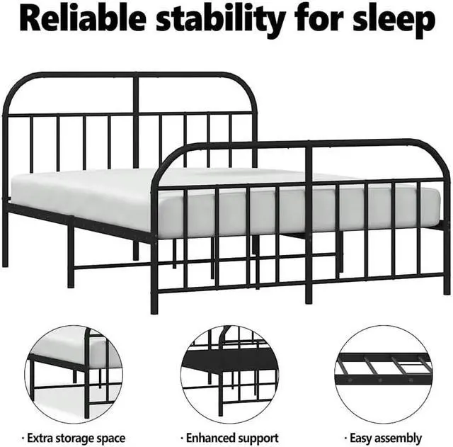 Alt view image 5 of 7 - vidaXL 12 Inch Black Full Size Bed Frame with Headboard & Footboard, Sturdy Metal Platform Bed Frame & Slats, Extra Under Bed Storage, No Box Spring Needed, without Mattress