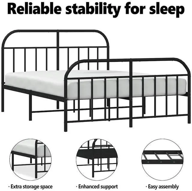 Alt view image 5 of 7 - vidaXL 12 Inch Black California King Bed Frame with Headboard & Footboard, Sturdy Metal Platform Bed Frame & Slats, Extra Under Bed Storage, No Box Spring Needed, without Mattress