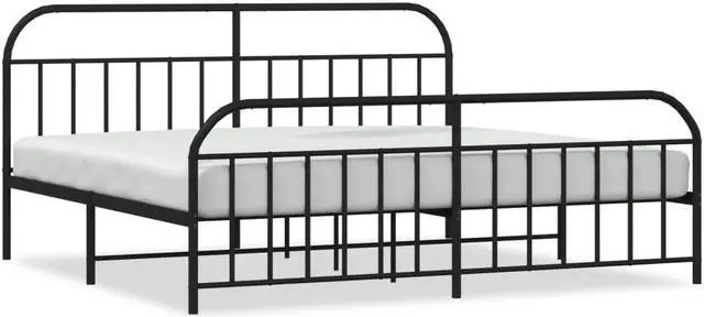 Alt view image 2 of 7 - vidaXL 12 Inch Black King Size Bed Frame with Headboard & Footboard, Sturdy Metal Platform Bed Frame & Slats, Extra Under Bed Storage, No Box Spring Needed, without Mattress