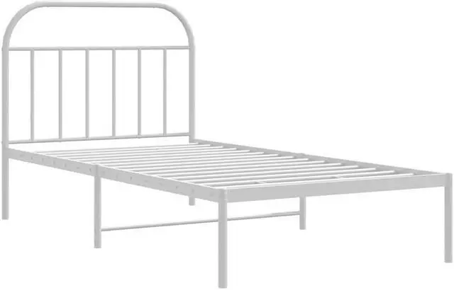 Alt view image 3 of 7 - vidaXL 12 Inch White Twin XL Bed Frame with Headboard, Sturdy Metal Platform Bed Frame & Slats, Extra Under Bed Storage, No Box Spring Needed, without Mattress
