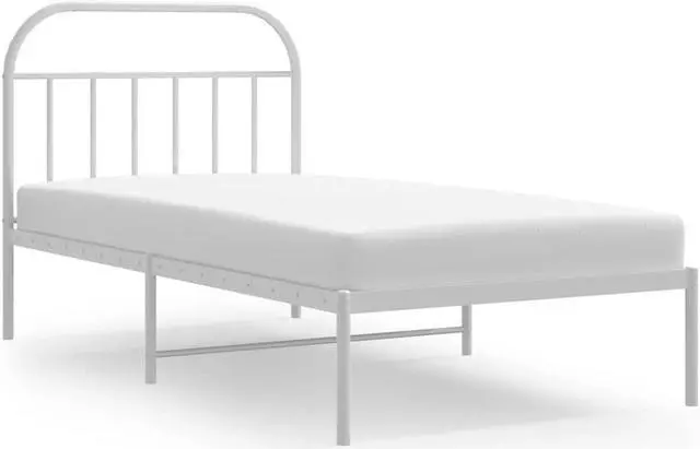 Alt view image 2 of 7 - vidaXL 12 Inch White Twin XL Bed Frame with Headboard, Sturdy Metal Platform Bed Frame & Slats, Extra Under Bed Storage, No Box Spring Needed, without Mattress