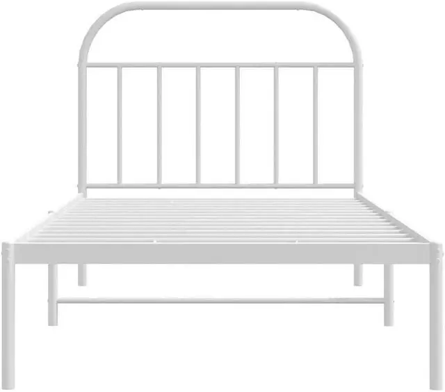 Alt view image 6 of 7 - vidaXL 12 Inch White Twin XL Bed Frame with Headboard, Sturdy Metal Platform Bed Frame & Slats, Extra Under Bed Storage, No Box Spring Needed, without Mattress