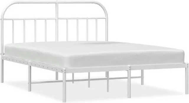 Alt view image 2 of 7 - vidaXL 12 Inch White Queen Bed Frame with Headboard, Sturdy Metal Platform Bed Frame & Slats, Extra Under Bed Storage, No Box Spring Needed, without Mattress