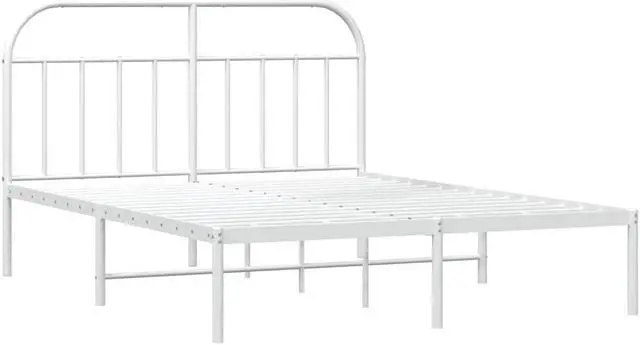 Alt view image 3 of 7 - vidaXL 12 Inch White Queen Bed Frame with Headboard, Sturdy Metal Platform Bed Frame & Slats, Extra Under Bed Storage, No Box Spring Needed, without Mattress