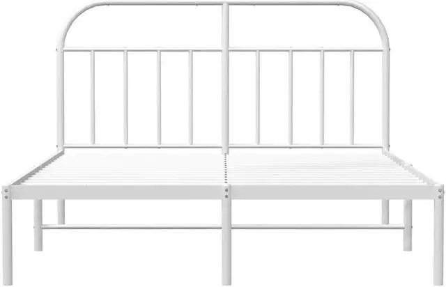 Alt view image 6 of 7 - vidaXL 12 Inch White Queen Bed Frame with Headboard, Sturdy Metal Platform Bed Frame & Slats, Extra Under Bed Storage, No Box Spring Needed, without Mattress