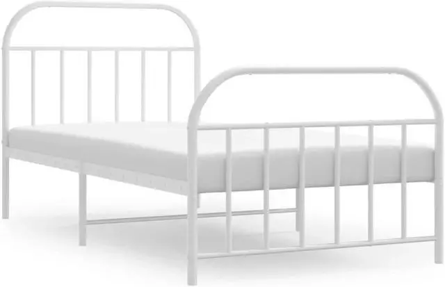 Alt view image 2 of 7 - vidaXL 12 Inch White Twin Bed Frame with Headboard & Footboard, Sturdy Metal Platform Bed Frame & Slats, Extra Under Bed Storage, No Box Spring Needed, without Mattress