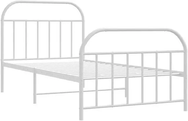 Alt view image 3 of 7 - vidaXL 12 Inch White Twin Bed Frame with Headboard & Footboard, Sturdy Metal Platform Bed Frame & Slats, Extra Under Bed Storage, No Box Spring Needed, without Mattress