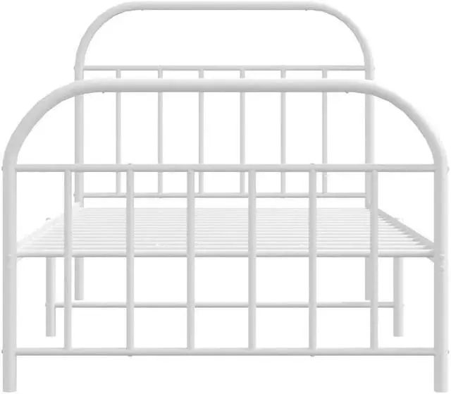Alt view image 6 of 7 - vidaXL 12 Inch White Twin Bed Frame with Headboard & Footboard, Sturdy Metal Platform Bed Frame & Slats, Extra Under Bed Storage, No Box Spring Needed, without Mattress