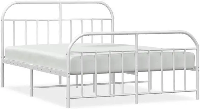 Alt view image 2 of 7 - vidaXL 12 Inch White Full Size Bed Frame with Headboard & Footboard, Sturdy Metal Platform Bed Frame & Slats, Extra Under Bed Storage, No Box Spring Needed, without Mattress