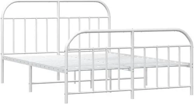 Alt view image 3 of 7 - vidaXL 12 Inch White Full Size Bed Frame with Headboard & Footboard, Sturdy Metal Platform Bed Frame & Slats, Extra Under Bed Storage, No Box Spring Needed, without Mattress