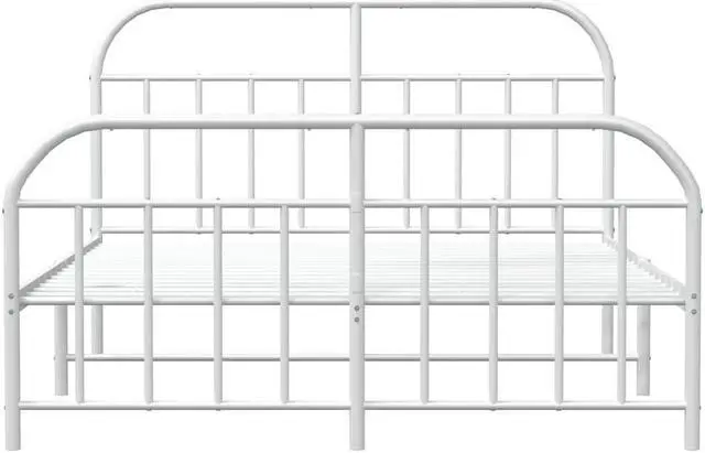 Alt view image 6 of 7 - vidaXL 12 Inch White Full Size Bed Frame with Headboard & Footboard, Sturdy Metal Platform Bed Frame & Slats, Extra Under Bed Storage, No Box Spring Needed, without Mattress