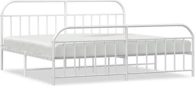 Alt view image 2 of 7 - vidaXL 12 Inch White King Size Bed Frame with Headboard & Footboard, Sturdy Metal Platform Bed Frame & Slats, Extra Under Bed Storage, No Box Spring Needed, without Mattress