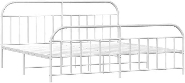 Alt view image 3 of 7 - vidaXL 12 Inch White King Size Bed Frame with Headboard & Footboard, Sturdy Metal Platform Bed Frame & Slats, Extra Under Bed Storage, No Box Spring Needed, without Mattress