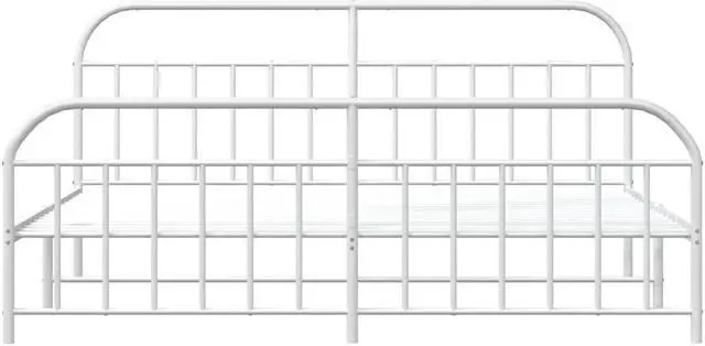 Alt view image 6 of 7 - vidaXL 12 Inch White King Size Bed Frame with Headboard & Footboard, Sturdy Metal Platform Bed Frame & Slats, Extra Under Bed Storage, No Box Spring Needed, without Mattress