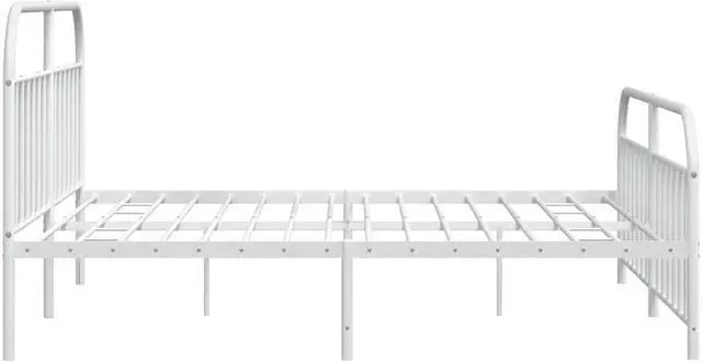 Alt view image 7 of 7 - vidaXL 12 Inch White King Size Bed Frame with Headboard & Footboard, Sturdy Metal Platform Bed Frame & Slats, Extra Under Bed Storage, No Box Spring Needed, without Mattress