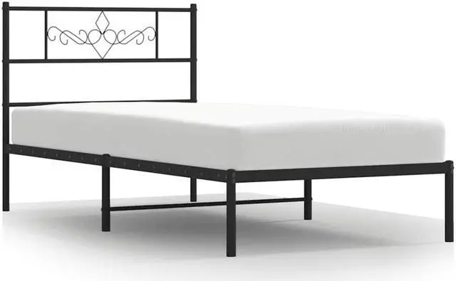 Alt view image 2 of 7 - vidaXL 12 Inch Modern Black Twin XL Bed Frame with Headboard, Sturdy Metal Platform Bed Frame & Slats, Extra Under Bed Storage, No Box Spring Needed, without Mattress
