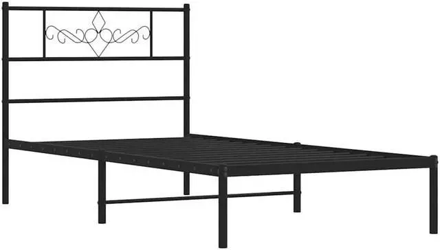 Alt view image 3 of 7 - vidaXL 12 Inch Modern Black Twin XL Bed Frame with Headboard, Sturdy Metal Platform Bed Frame & Slats, Extra Under Bed Storage, No Box Spring Needed, without Mattress