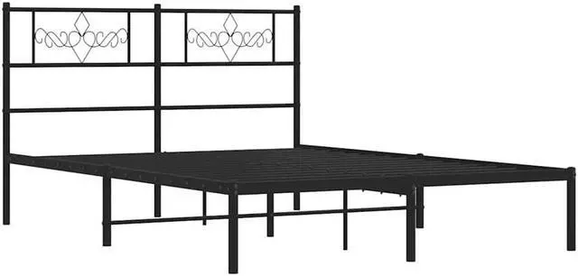Alt view image 3 of 7 - vidaXL 12 Inch Modern Black Full Size Bed Frame with Headboard, Sturdy Metal Platform Bed Frame & Slats, Extra Under Bed Storage, No Box Spring Needed, without Mattress