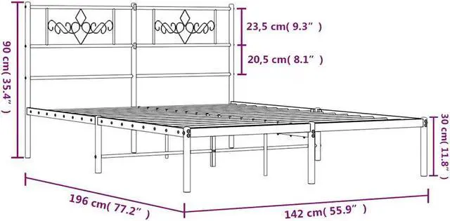 Alt view image 4 of 7 - vidaXL 12 Inch Modern Black Full Size Bed Frame with Headboard, Sturdy Metal Platform Bed Frame & Slats, Extra Under Bed Storage, No Box Spring Needed, without Mattress
