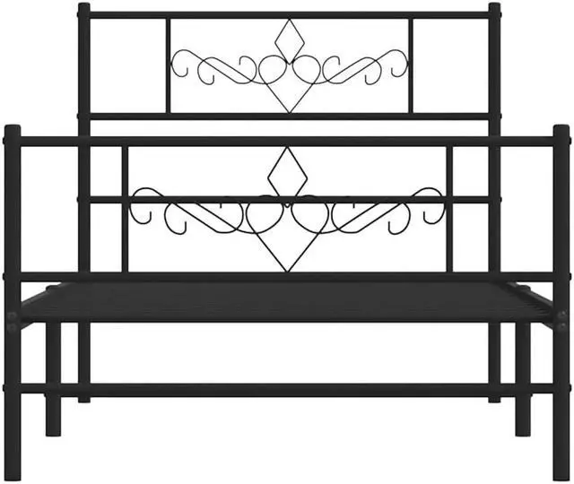 Alt view image 6 of 7 - vidaXL 12 Inch Modern Black Twin Bed Frame with Headboard & Footboard, Sturdy Metal Platform Bed Frame & Slats, Extra Under Bed Storage, No Box Spring Needed, without Mattress