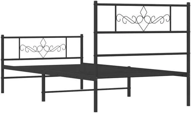 Alt view image 7 of 7 - vidaXL 12 Inch Modern Black Twin Bed Frame with Headboard & Footboard, Sturdy Metal Platform Bed Frame & Slats, Extra Under Bed Storage, No Box Spring Needed, without Mattress