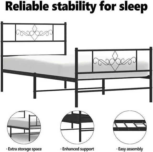 Alt view image 5 of 7 - vidaXL 12 Inch Modern Black Twin XL Bed Frame with Headboard & Footboard, Sturdy Metal Platform Bed Frame & Slats, Extra Under Bed Storage, No Box Spring Needed, without Mattress