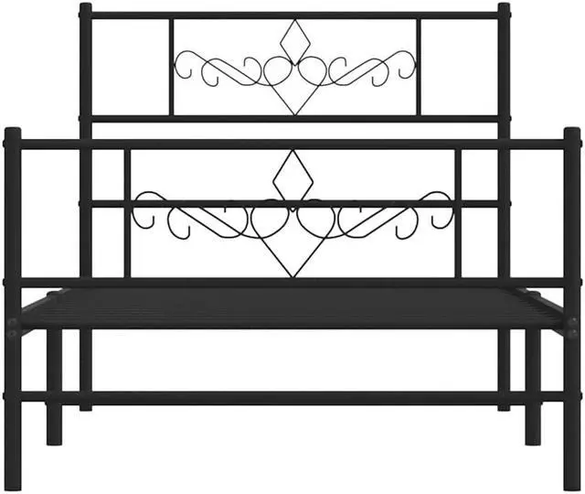 Alt view image 6 of 7 - vidaXL 12 Inch Modern Black Twin XL Bed Frame with Headboard & Footboard, Sturdy Metal Platform Bed Frame & Slats, Extra Under Bed Storage, No Box Spring Needed, without Mattress