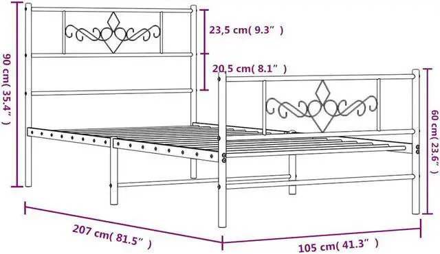 Alt view image 4 of 7 - vidaXL 12 Inch Modern Black Twin XL Bed Frame with Headboard & Footboard, Sturdy Metal Platform Bed Frame & Slats, Extra Under Bed Storage, No Box Spring Needed, without Mattress
