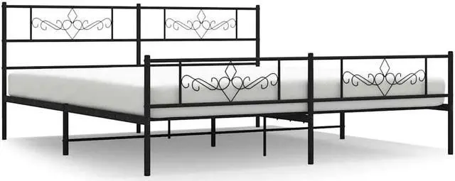 Alt view image 2 of 7 - vidaXL 12 Inch Modern Black California King Bed Frame with Headboard & Footboard, Sturdy Metal Platform Bed Frame & Slats, Extra Under Bed Storage, No Box Spring Needed, without Mattress