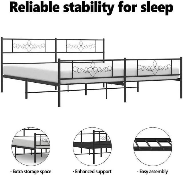 Alt view image 5 of 7 - vidaXL 12 Inch Modern Black California King Bed Frame with Headboard & Footboard, Sturdy Metal Platform Bed Frame & Slats, Extra Under Bed Storage, No Box Spring Needed, without Mattress