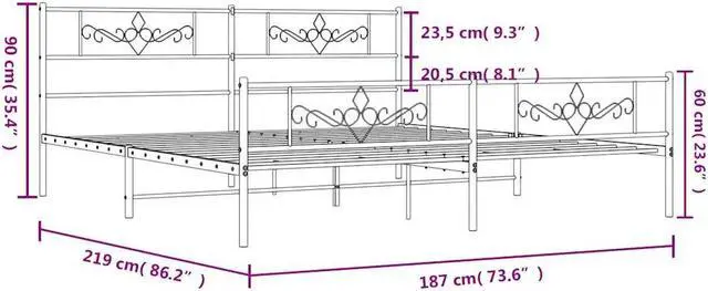 Alt view image 4 of 7 - vidaXL 12 Inch Modern Black California King Bed Frame with Headboard & Footboard, Sturdy Metal Platform Bed Frame & Slats, Extra Under Bed Storage, No Box Spring Needed, without Mattress
