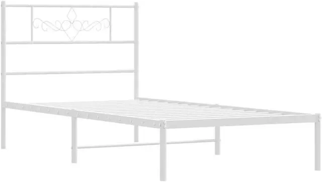 Alt view image 3 of 7 - vidaXL 12 Inch Modern White Twin Bed Frame with Headboard, Sturdy Metal Platform Bed Frame & Slats, Extra Under Bed Storage, No Box Spring Needed, without Mattress