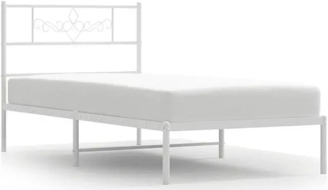 Alt view image 2 of 7 - vidaXL 12 Inch Modern White Twin Bed Frame with Headboard, Sturdy Metal Platform Bed Frame & Slats, Extra Under Bed Storage, No Box Spring Needed, without Mattress
